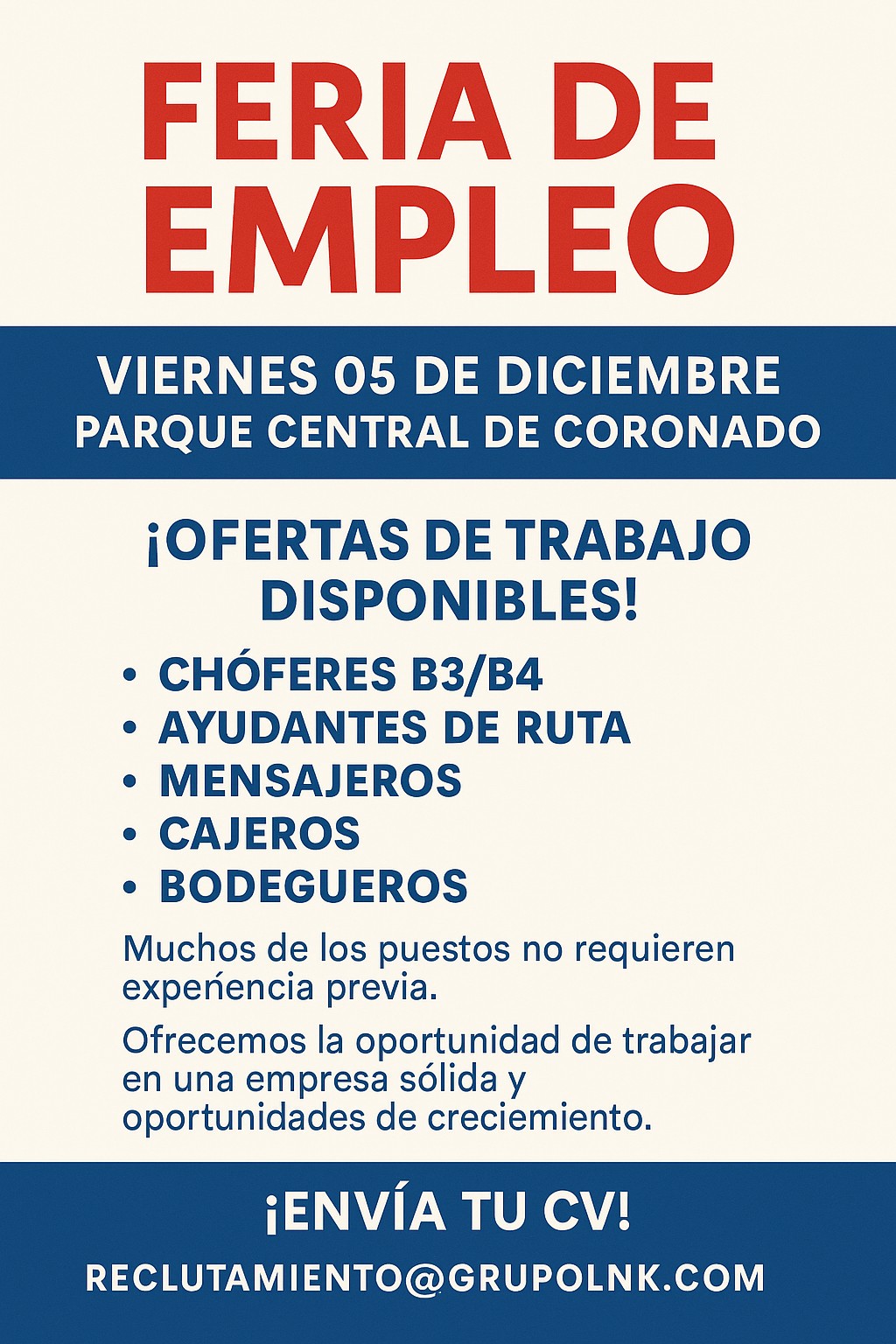 Feria de empleo el 5 de diciembre en el parque central